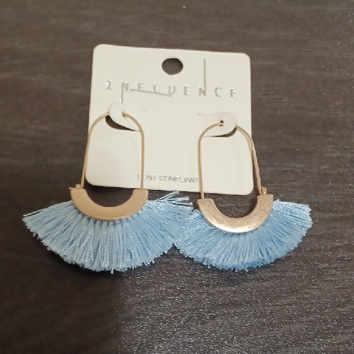 Influence Gold And Light Blue Tassel Earrings